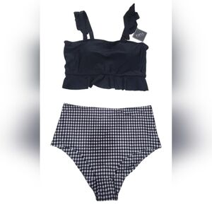 2 pieces sexy swimsuit ruffle top high wasted bottom size 10